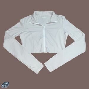 Gold Hinge Cream ATHLETIC HALF-ZIP Long Sleeve CROP TOP w/ Thumbholes!!